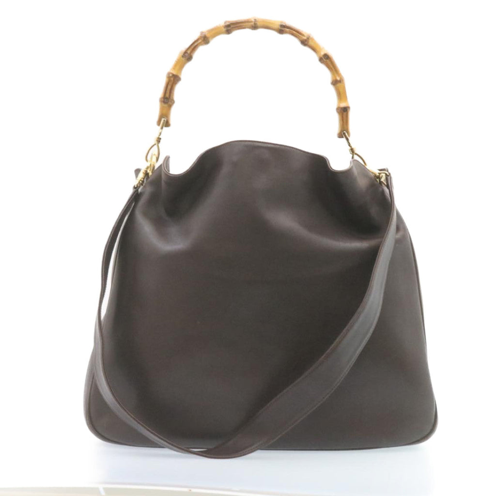GUCCI Bamboo 2Way Shoulder Bag Leather Dark Brown ki1542