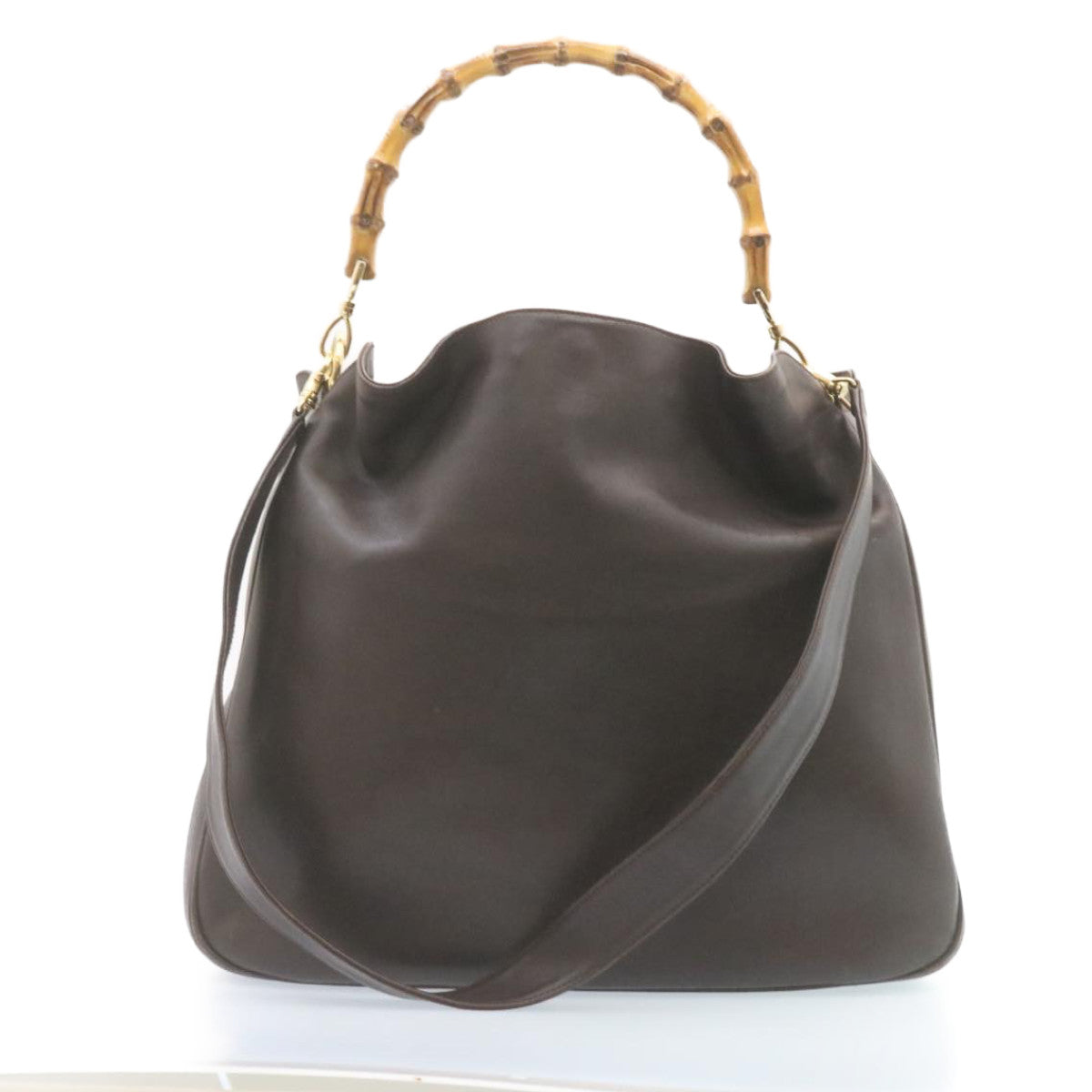 GUCCI Bamboo 2Way Shoulder Bag Leather Dark Brown ki1542