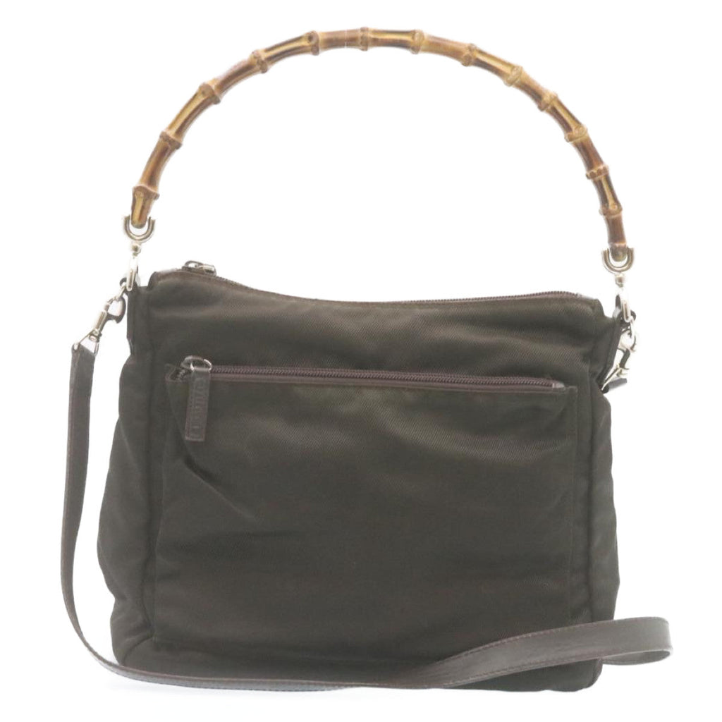 GUCCI Bamboo 2Way Shoulder Bag Nylon Dark Brown ki1593
