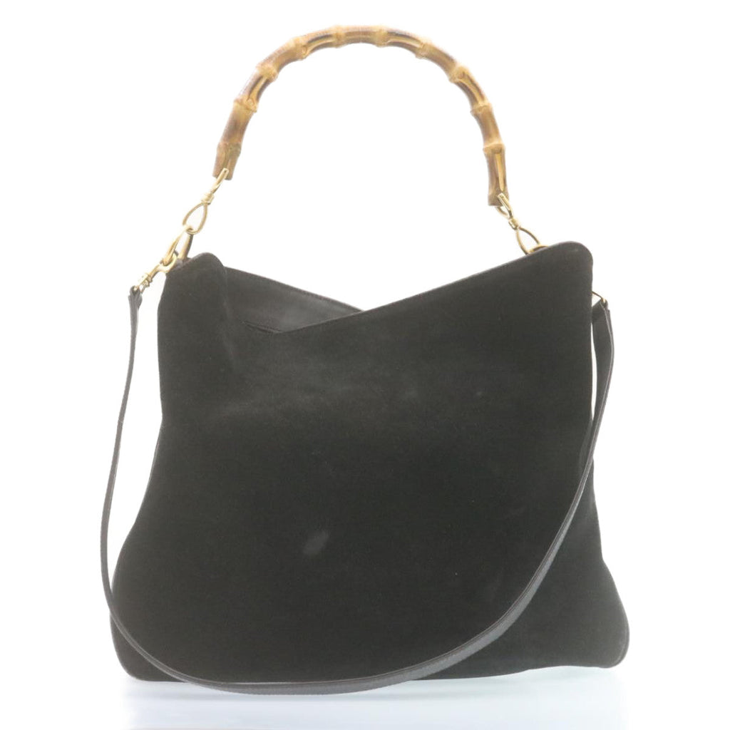GUCCI Bamboo Shoulder Bag Suede 2Way Hand Bag Black ki1651