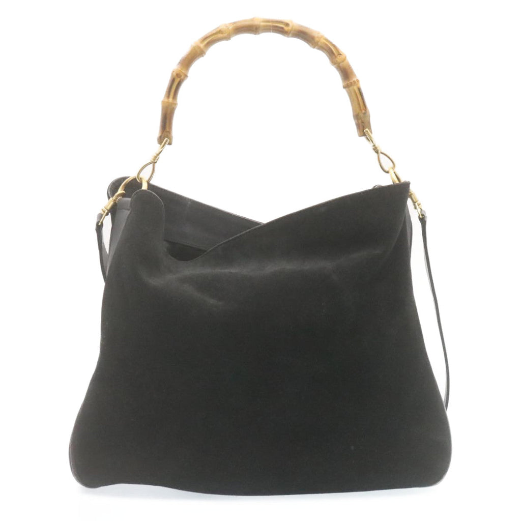 GUCCI Bamboo Shoulder Bag Suede 2Way Hand Bag Black ki1651