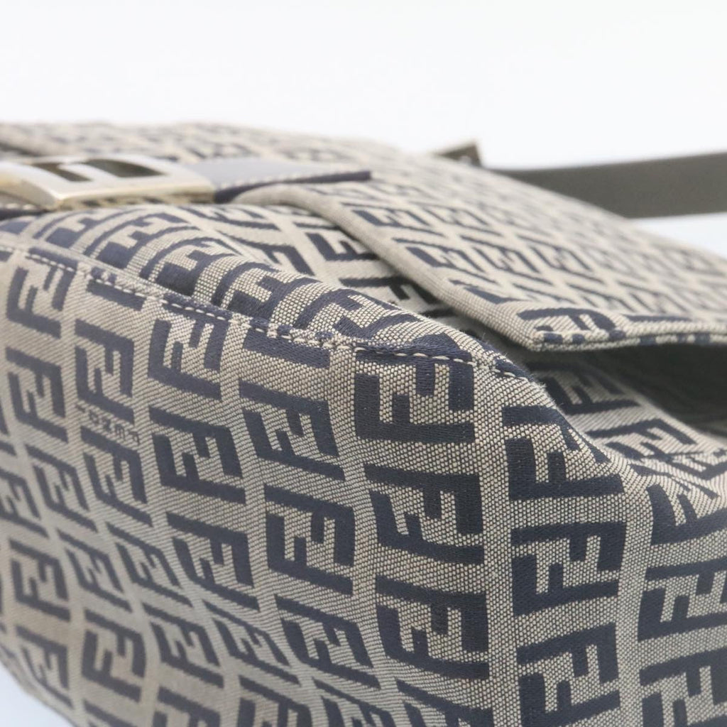 FENDI Zucchino Canvas Mamma Baguette Shoulder Bag Navy Blue ki1672