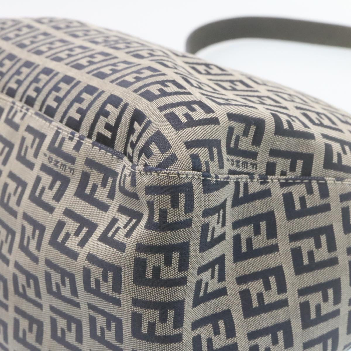 FENDI Zucchino Canvas Mamma Baguette Shoulder Bag Navy Blue ki1672