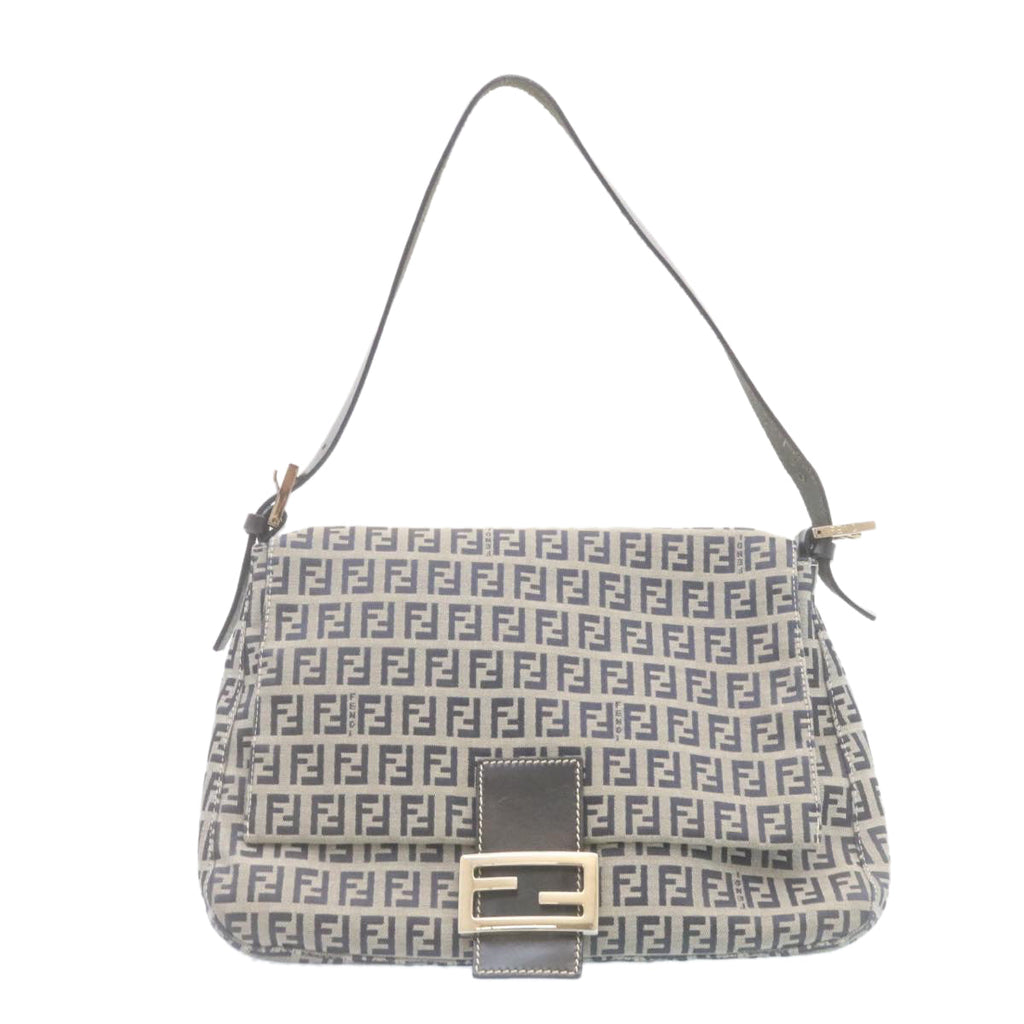 FENDI Zucchino Canvas Mamma Baguette Shoulder Bag Navy Blue ki1672
