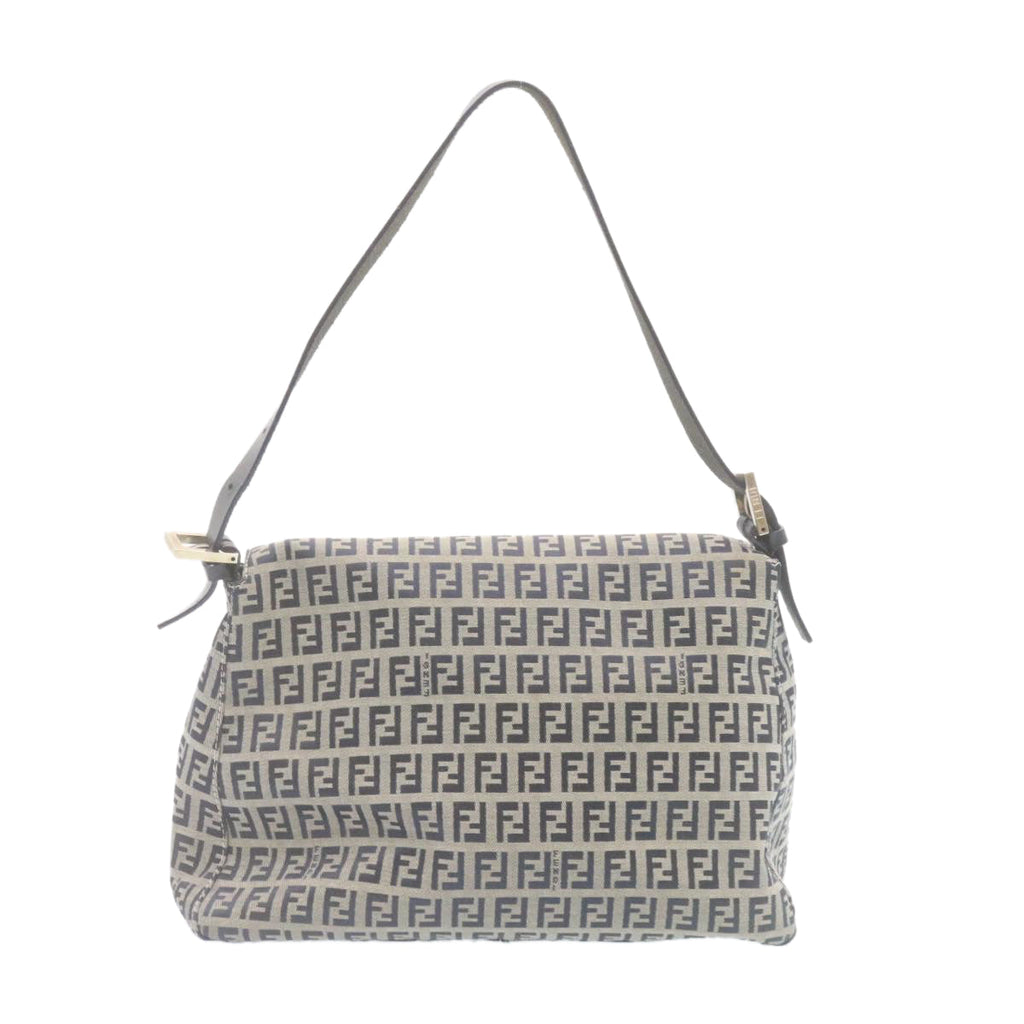 FENDI Zucchino Canvas Mamma Baguette Shoulder Bag Navy Blue ki1672