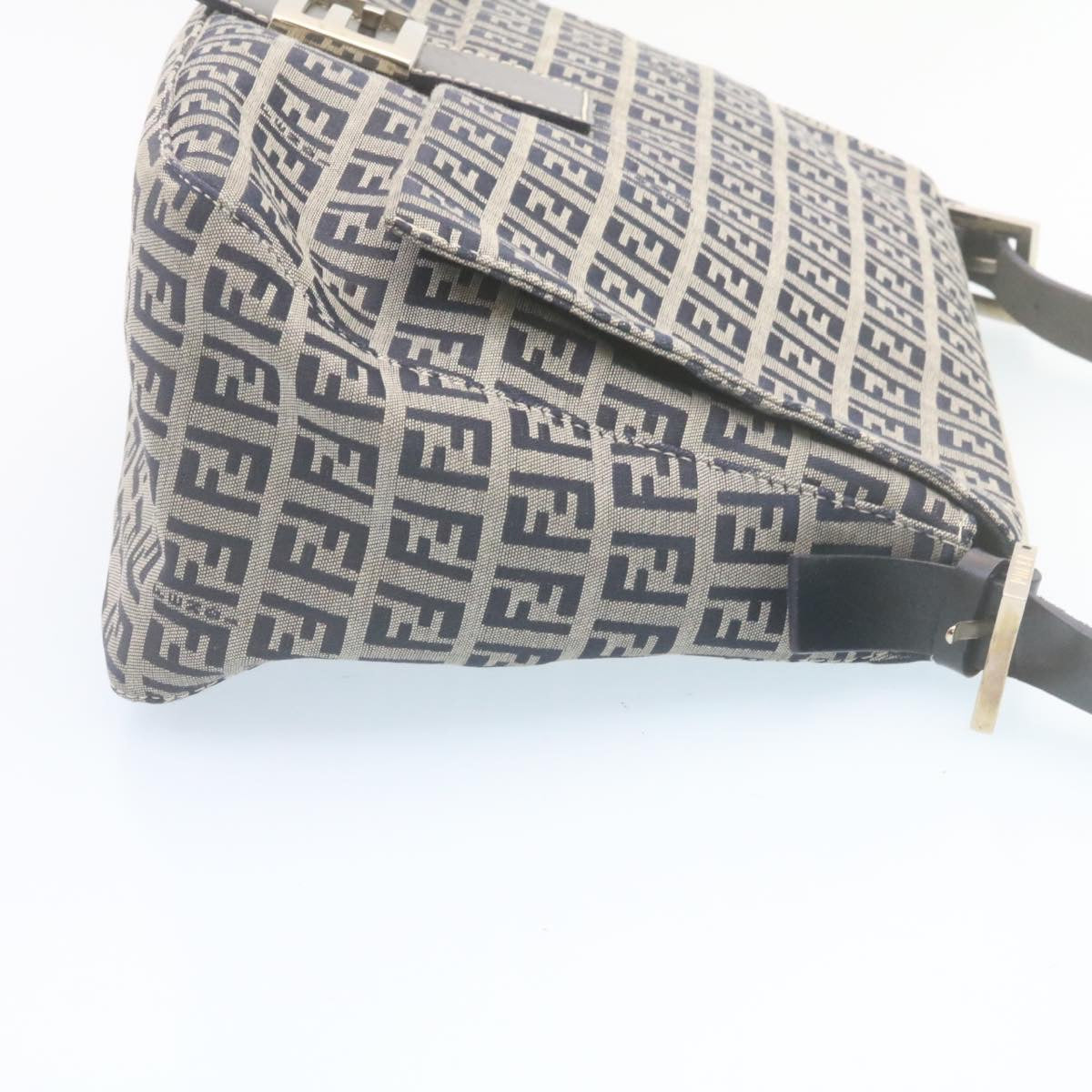 FENDI Zucchino Canvas Mamma Baguette Shoulder Bag Navy Blue ki1672