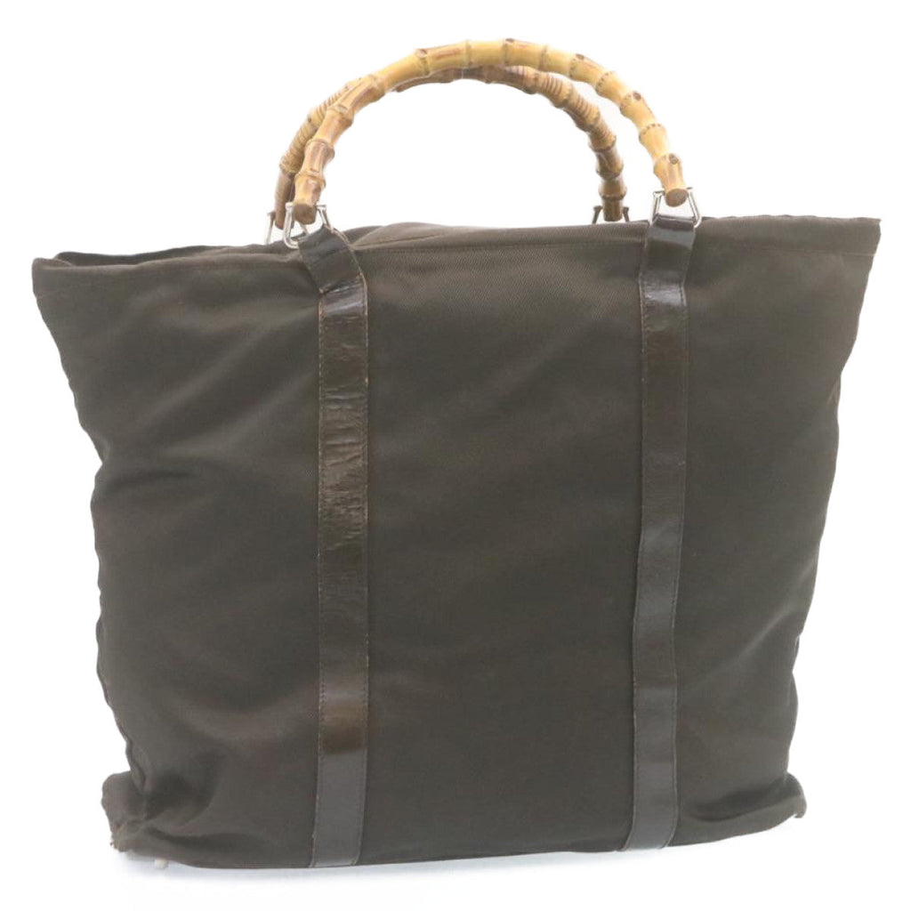 GUCCI Bamboo Boston Bag Nylon Brown ki1686
