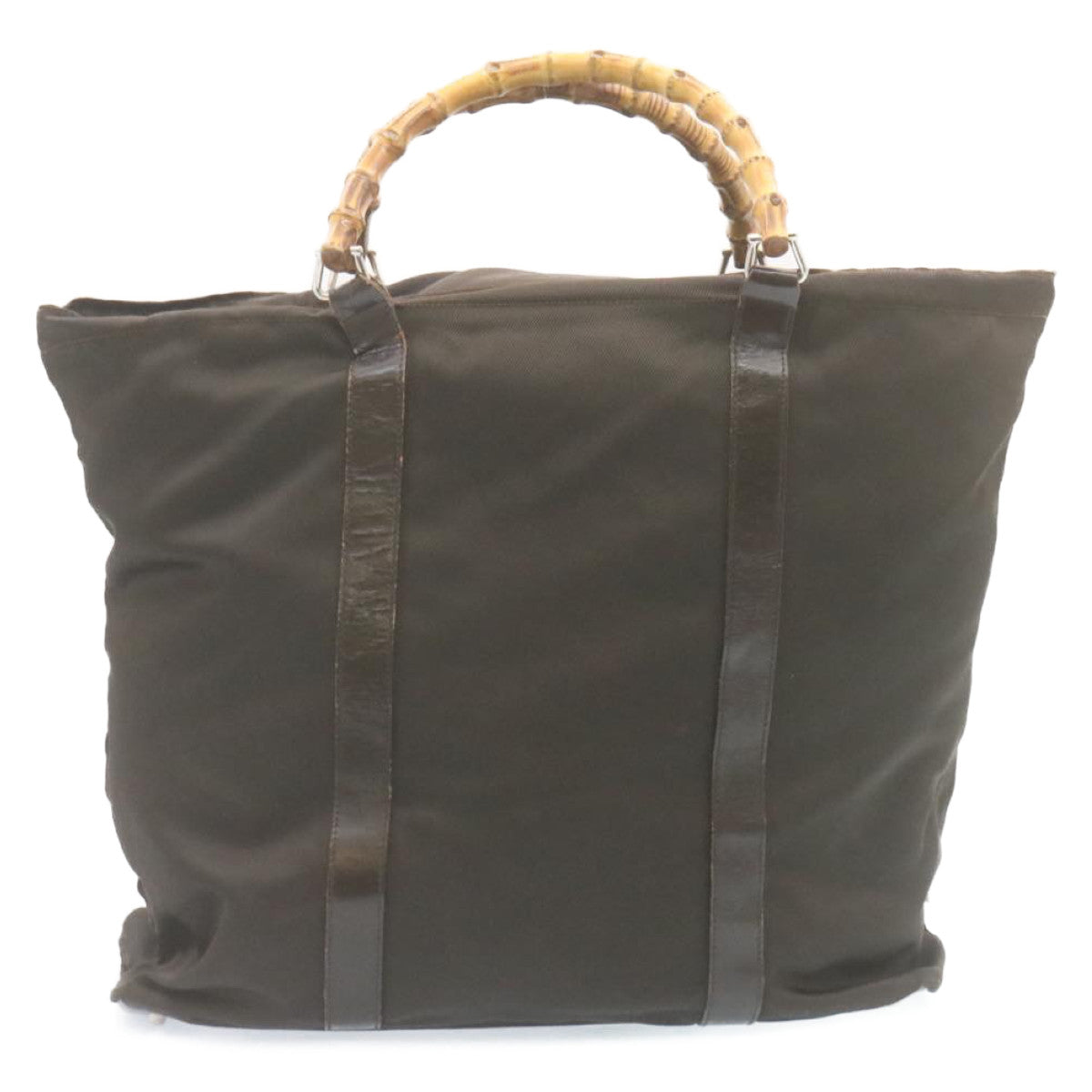 GUCCI Bamboo Boston Bag Nylon Brown ki1686