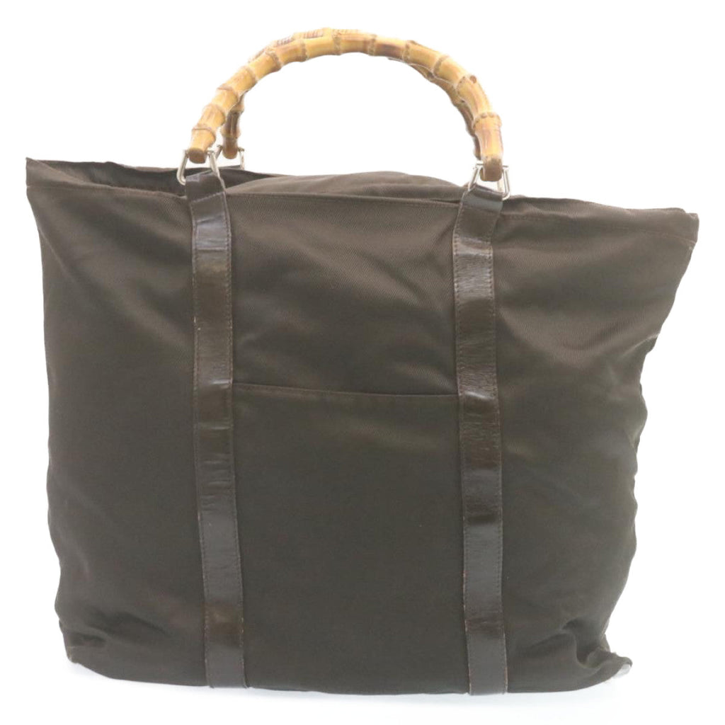 GUCCI Bamboo Boston Bag Nylon Brown ki1686