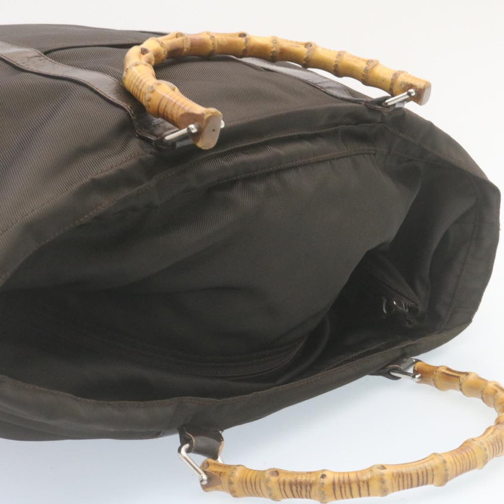 GUCCI Bamboo Boston Bag Nylon Brown ki1686