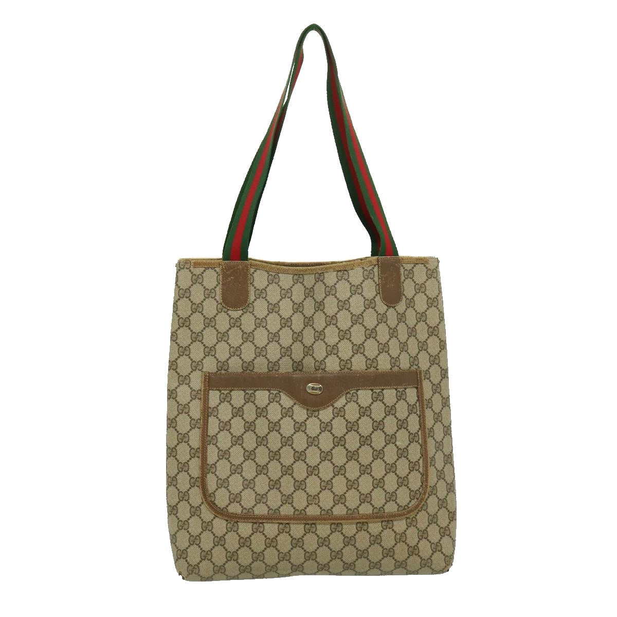 GUCCI Web Sherry Line GG Canvas Tote Bag Red Green Brown ki1846