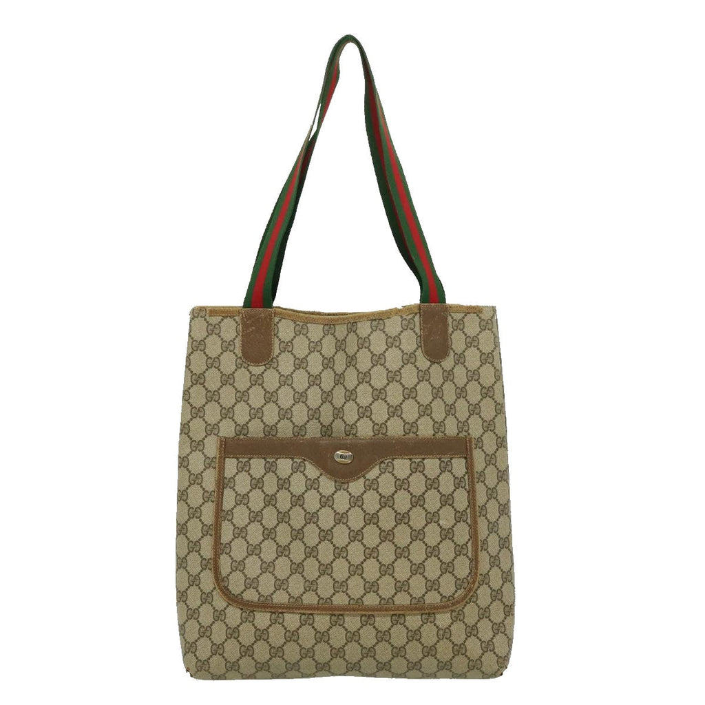 GUCCI Web Sherry Line GG Canvas Tote Bag Red Green Brown ki1846