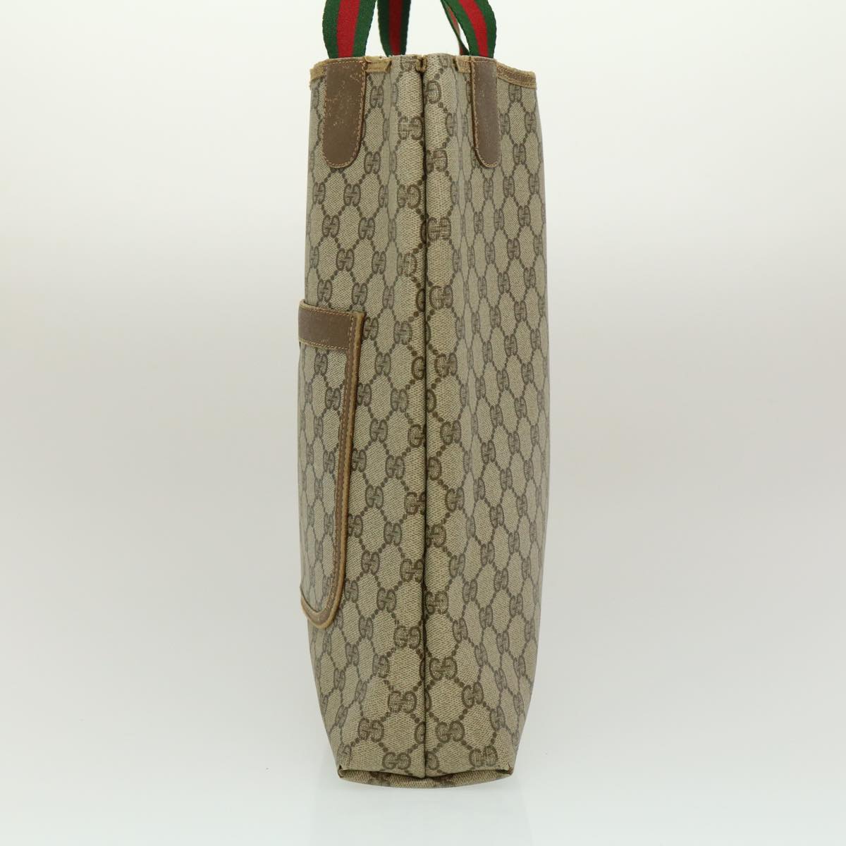 GUCCI Web Sherry Line GG Canvas Tote Bag Red Green Brown ki1846
