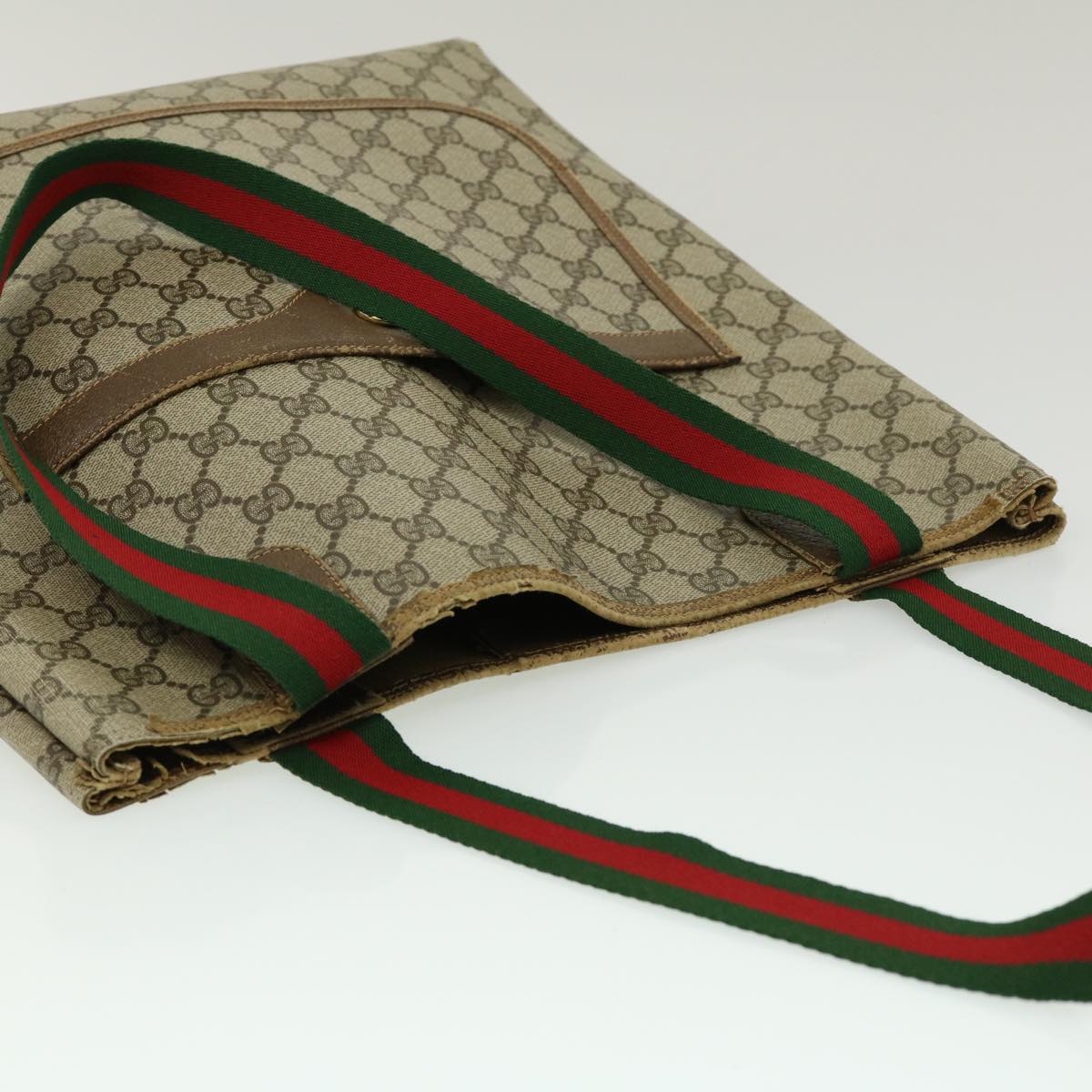 GUCCI Web Sherry Line GG Canvas Tote Bag Red Green Brown ki1846