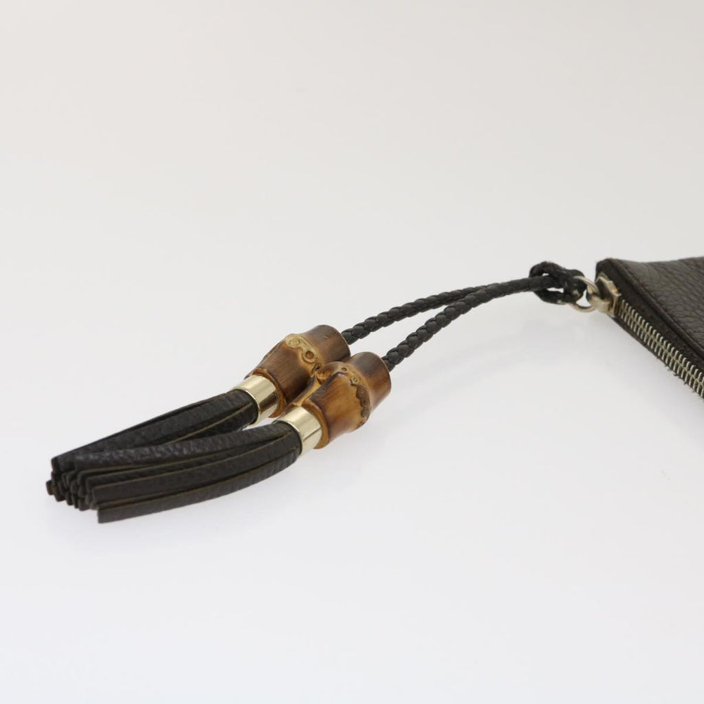 GUCCI Clutch Bag Leather Bamboo Brown ki1847