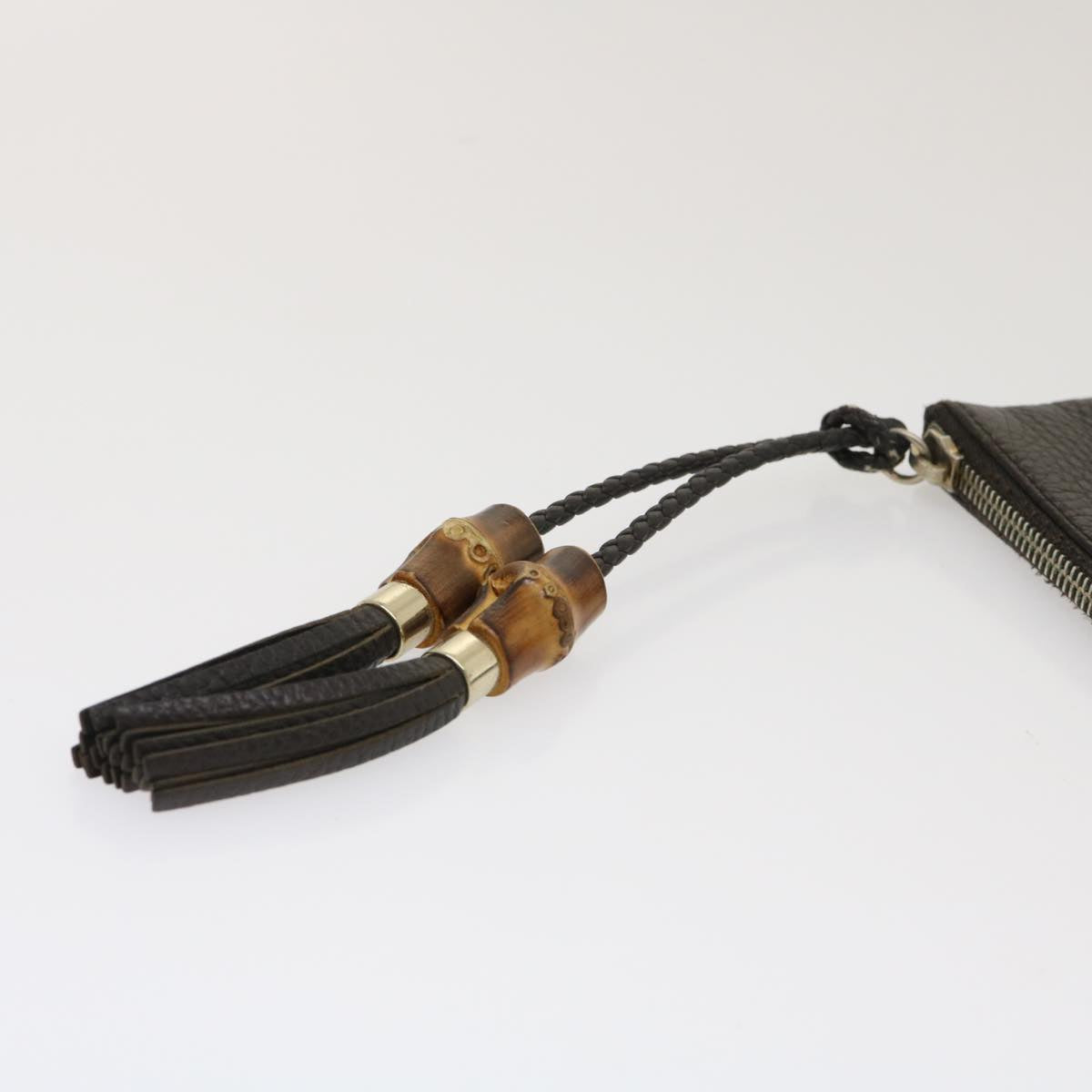 GUCCI Clutch Bag Leather Bamboo Brown ki1847