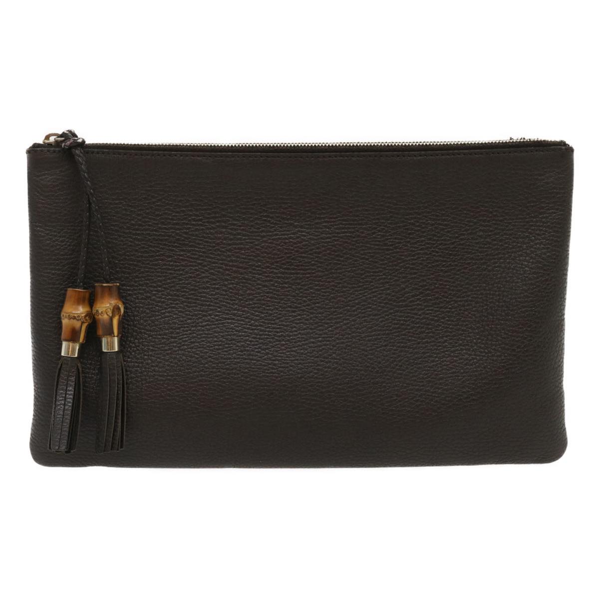 GUCCI Clutch Bag Leather Bamboo Brown ki1847