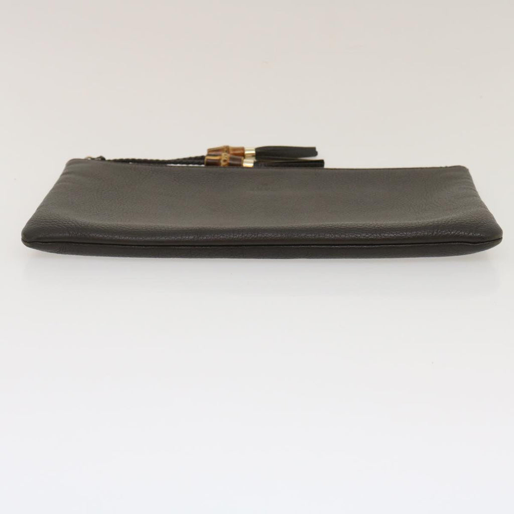 GUCCI Clutch Bag Leather Bamboo Brown ki1847