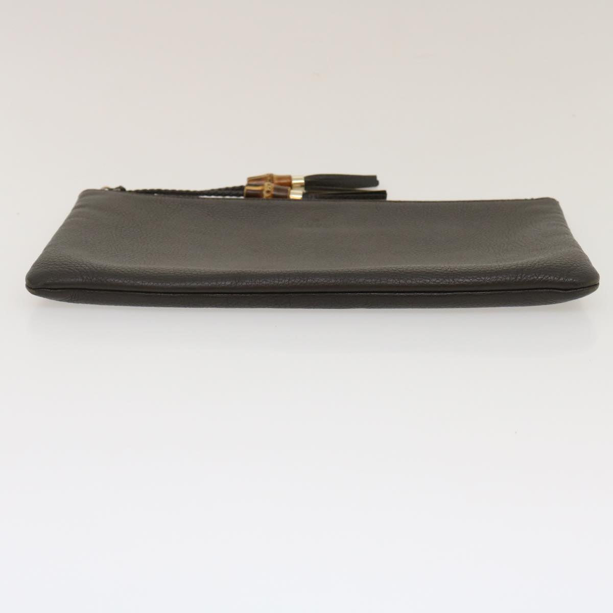 GUCCI Clutch Bag Leather Bamboo Brown ki1847
