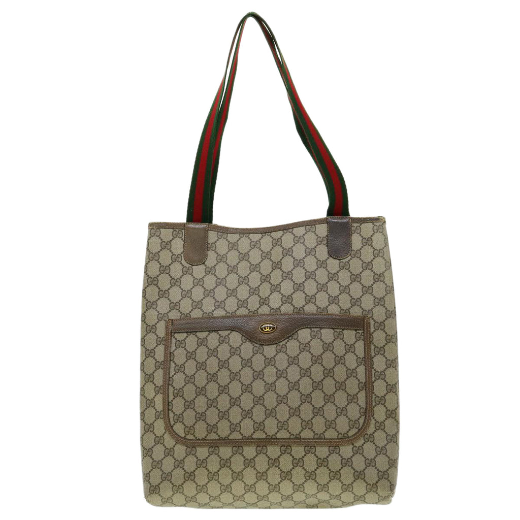 GUCCI Web Sherry Line GG Canvas Tote Bag PVC Leather Beige Green Red ki2105