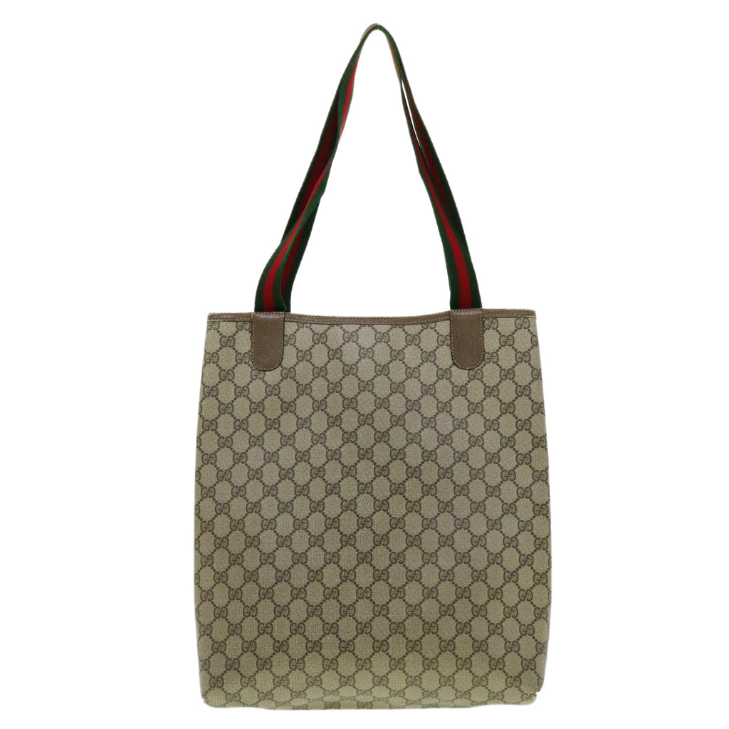 GUCCI Web Sherry Line GG Canvas Tote Bag PVC Leather Beige Green Red ki2105