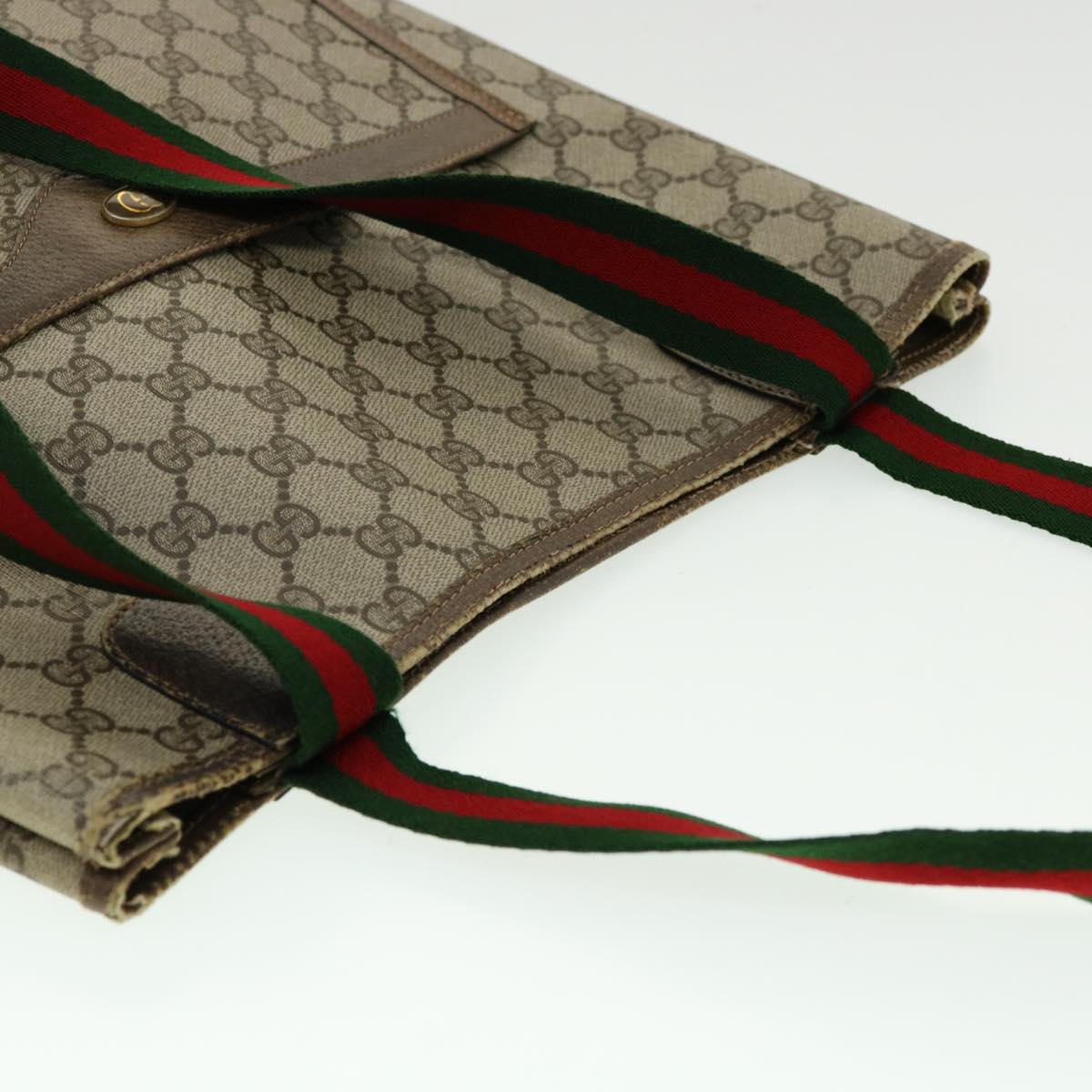 GUCCI Web Sherry Line GG Canvas Tote Bag PVC Leather Beige Green Red ki2105