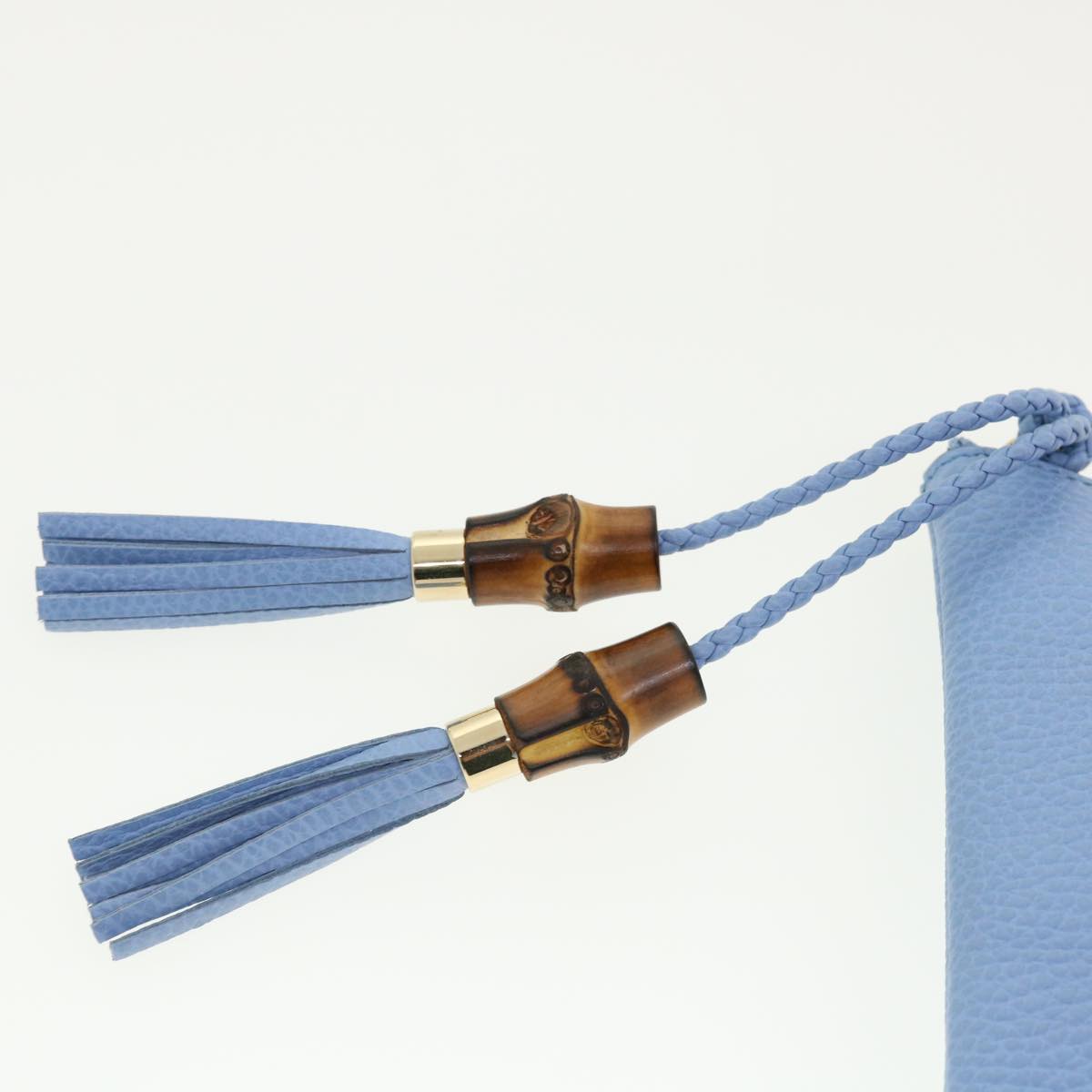 GUCCI Bamboo Fringe Clutch Bag Leather Light Blue ki2160