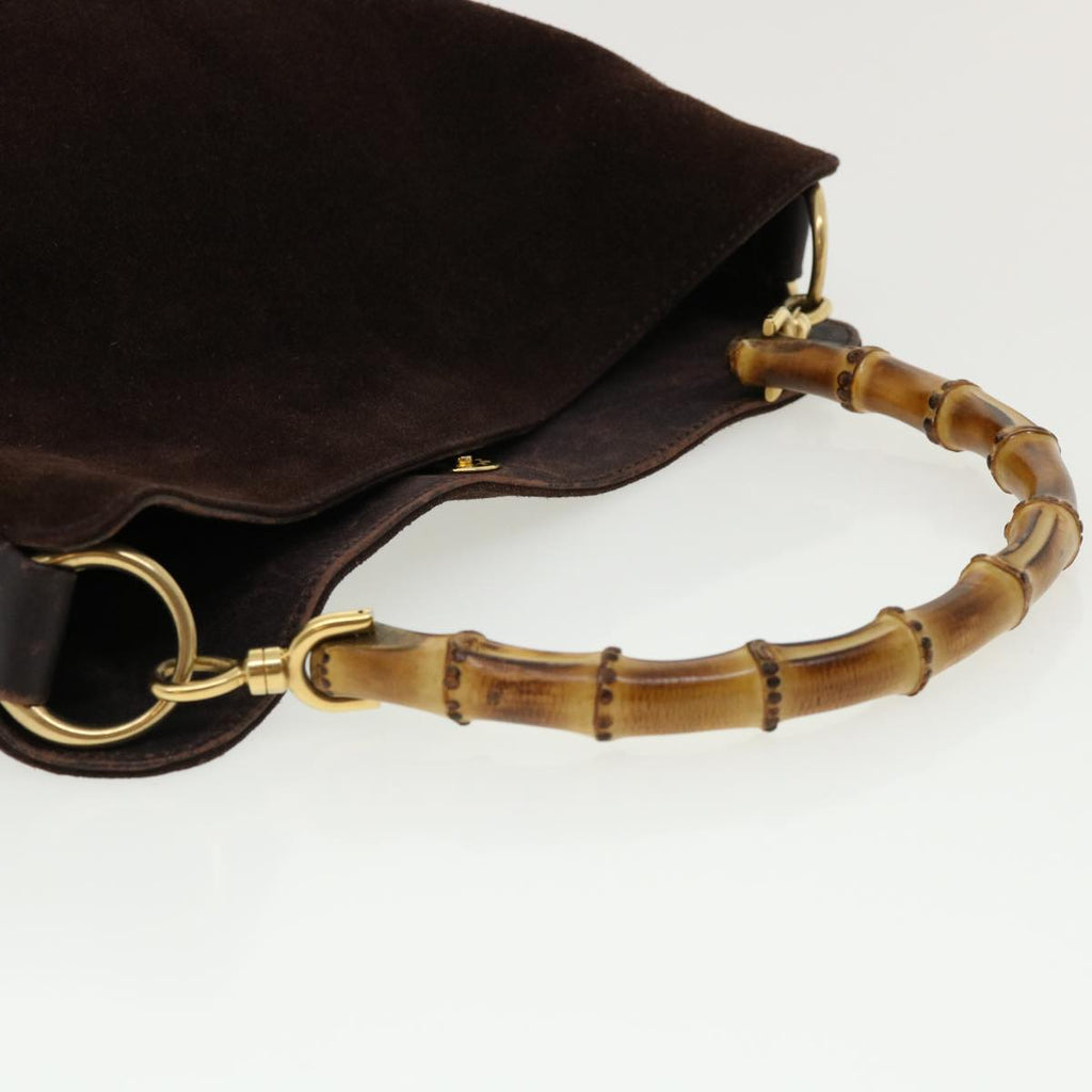 GUCCI Bamboo Shoulder Bag Suede Brown 00117051638 ki2178