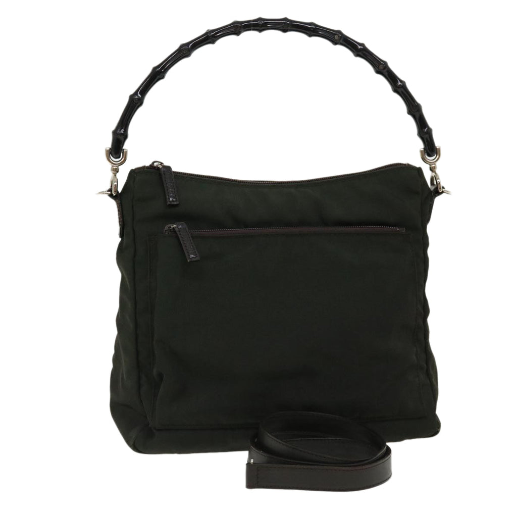 GUCCI Bamboo Shoulder Bag Nylon 2way Khaki 00005092122 ki2191