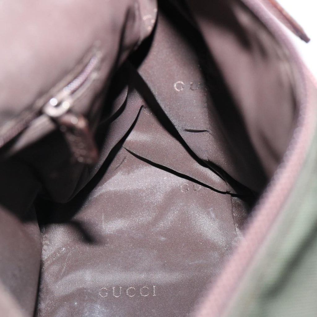 GUCCI Bamboo Shoulder Bag Nylon 2way Khaki 00005092122 ki2191