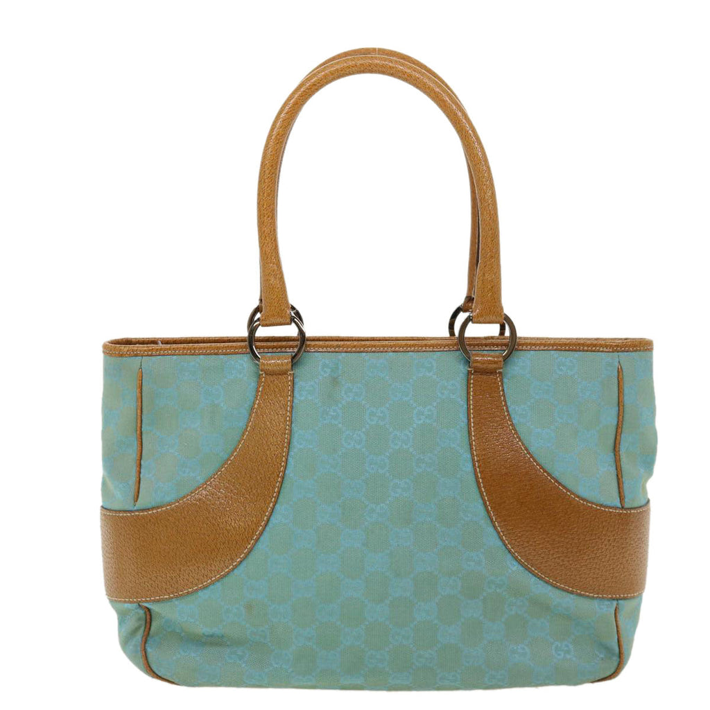 GUCCI GG Canvas Tote Bag Light Blue Brown 113011 ki2206