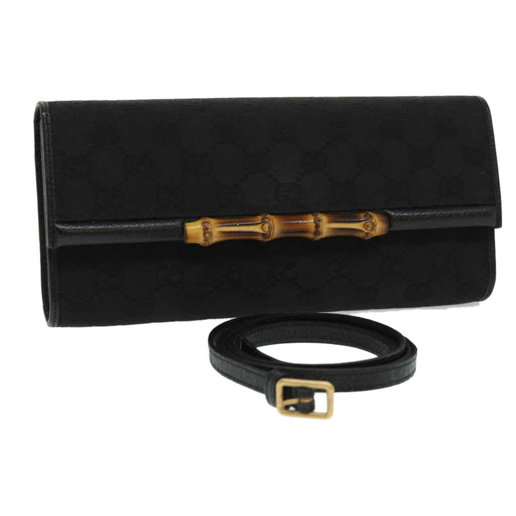 GUCCI GG Canvas Bamboo Shoulder Bag Black ki2375