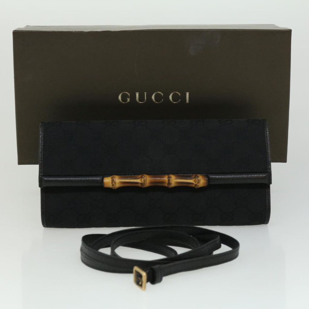 GUCCI GG Canvas Bamboo Shoulder Bag Black ki2375