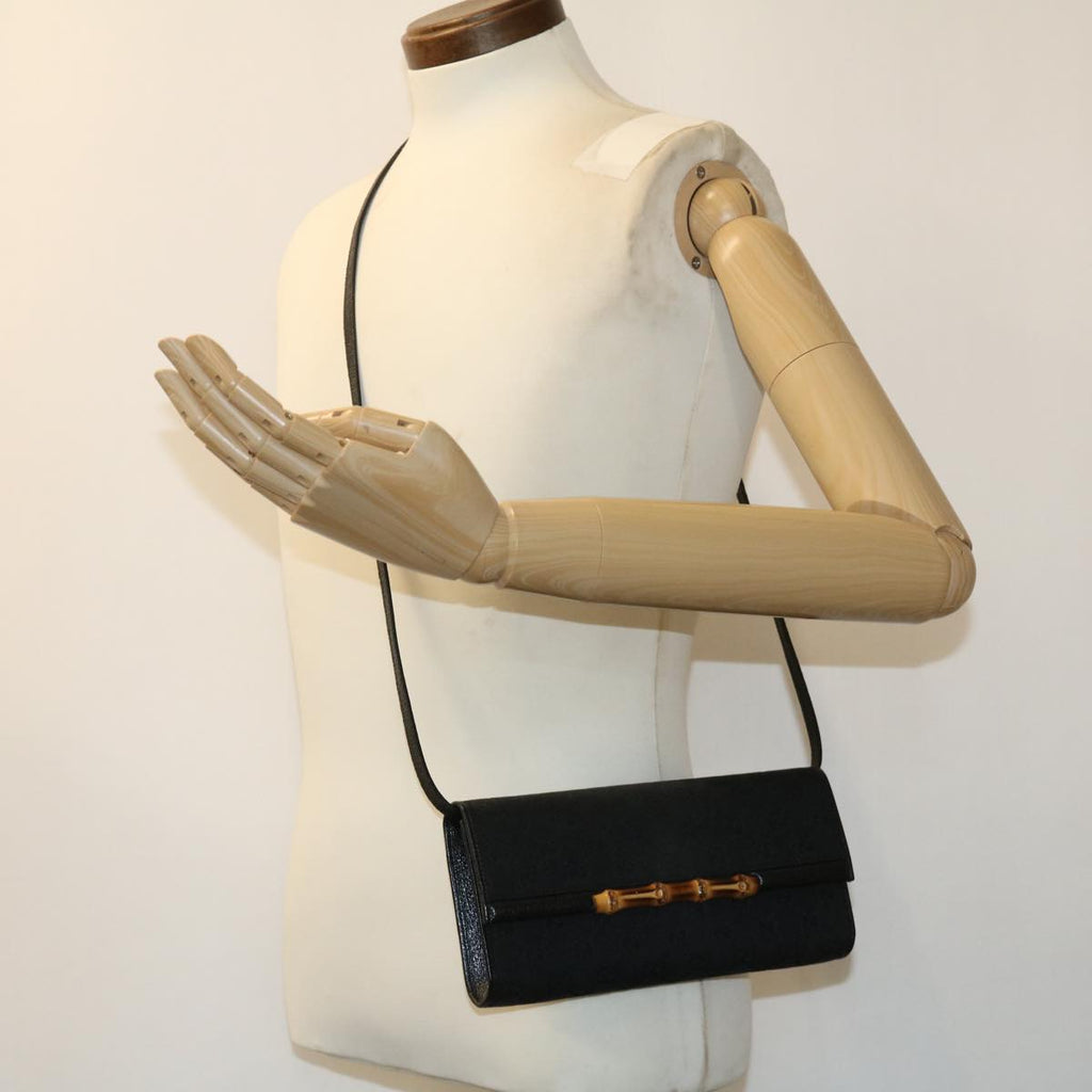 GUCCI GG Canvas Bamboo Shoulder Bag Black ki2375