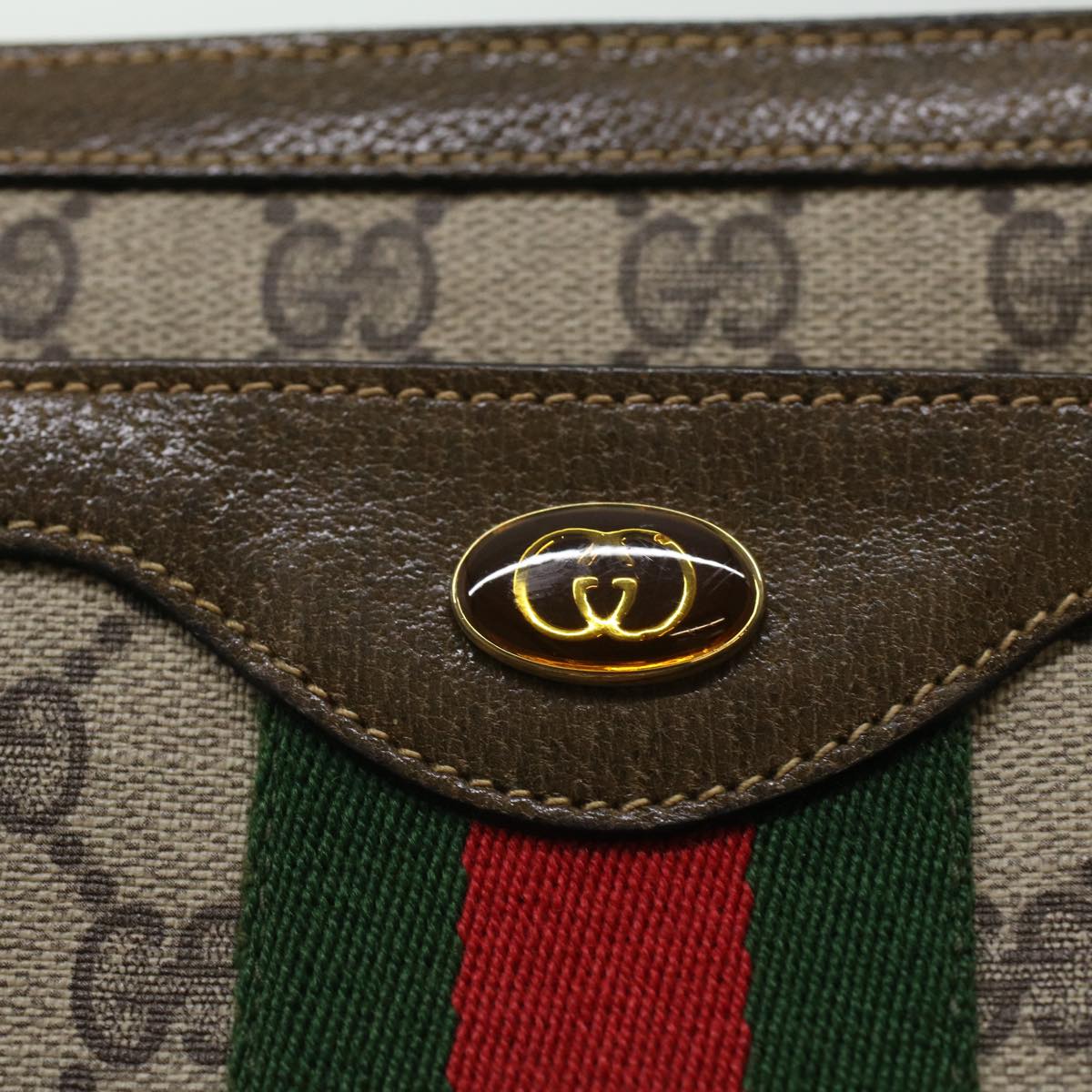 GUCCI GG Canvas Web Sherry Line Shoulder Bag Beige Red Green ki2512
