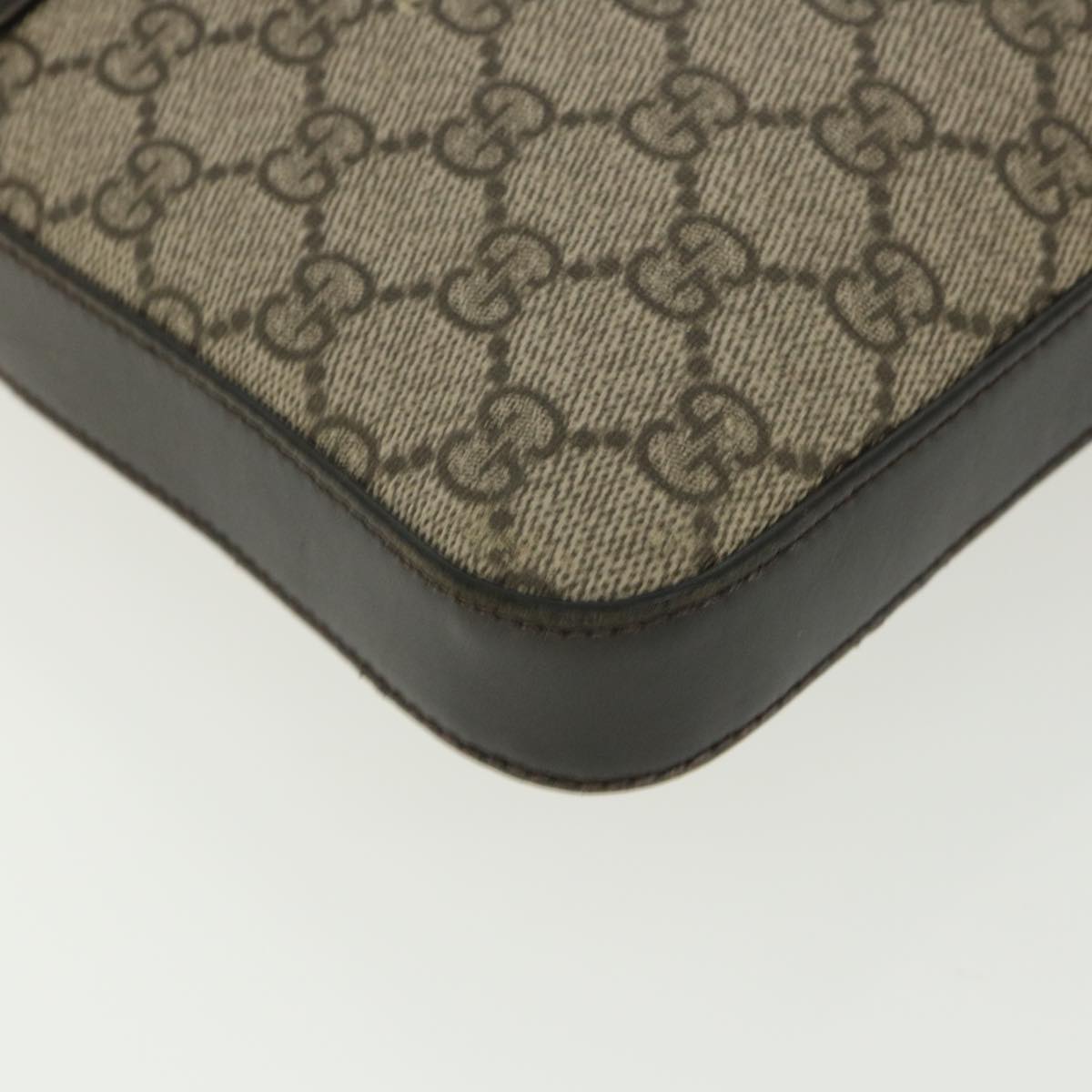 GUCCI GG Canvas Shoulder Bag PVC Leather Beige Dark Brown 406410 ki2534