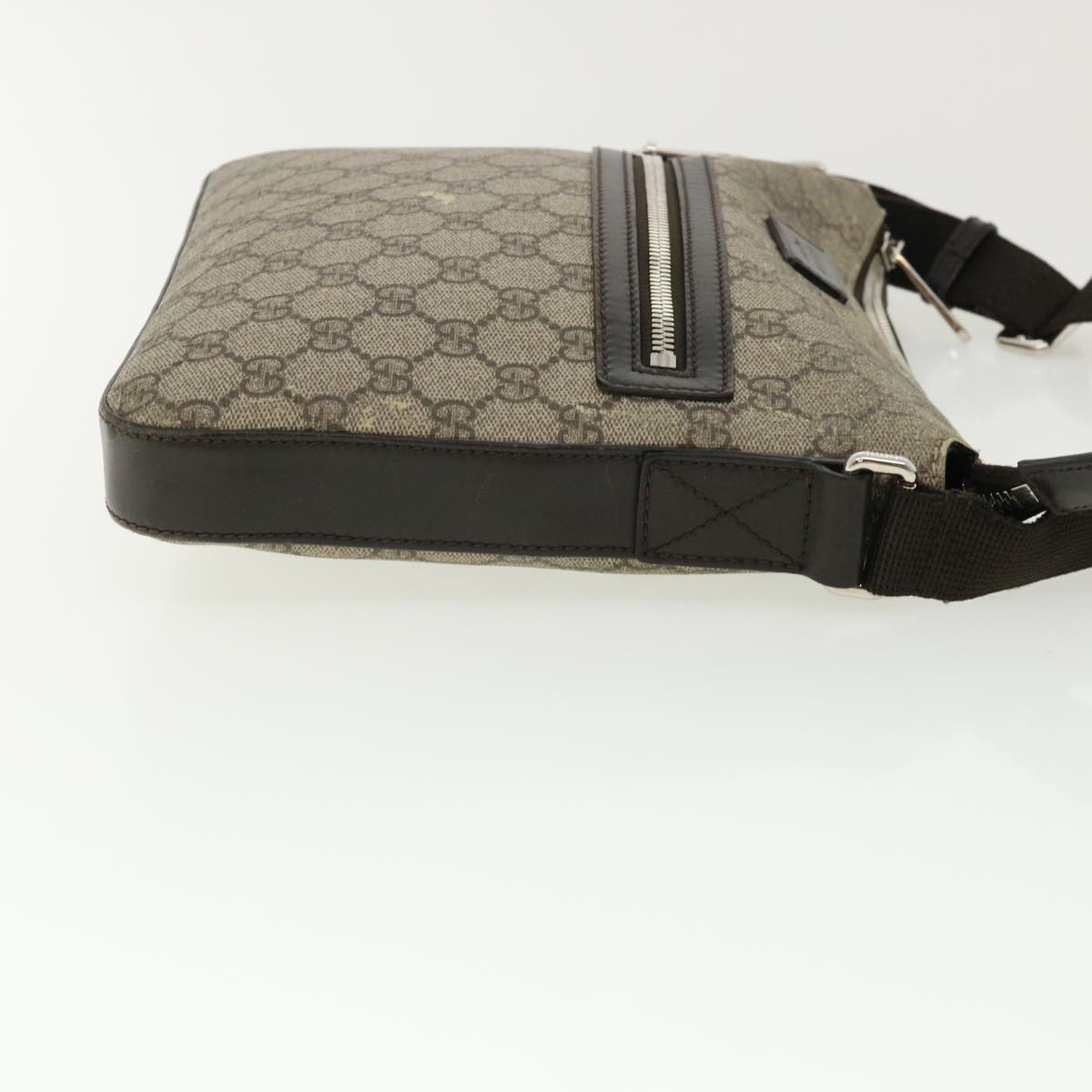 GUCCI GG Canvas Shoulder Bag PVC Leather Beige Dark Brown 406410 ki2534
