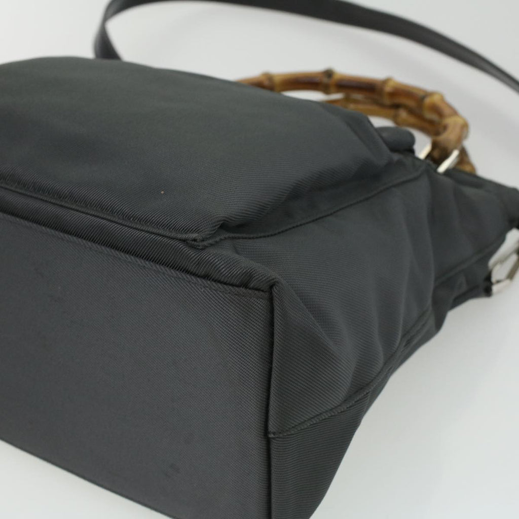 GUCCI Bamboo Hand Bag Nylon Gray ki2537