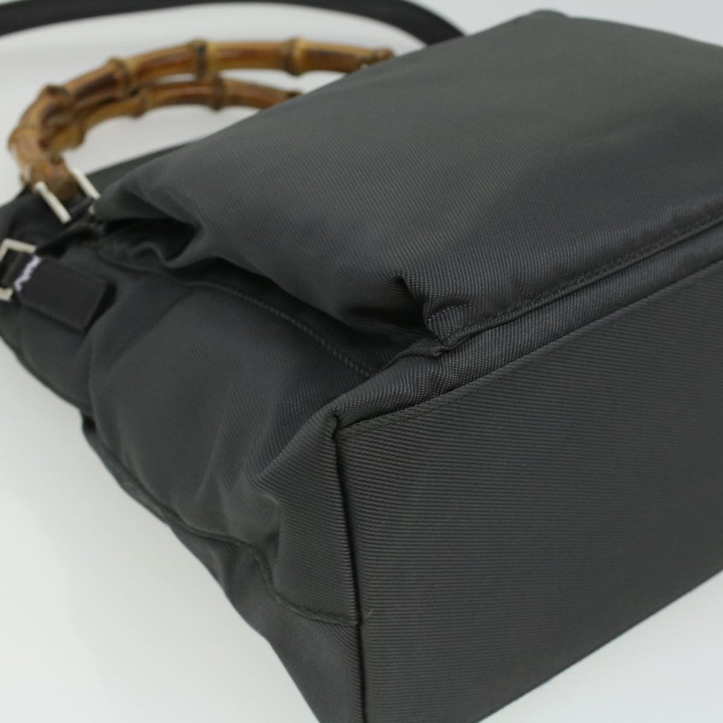 GUCCI Bamboo Hand Bag Nylon Gray ki2537