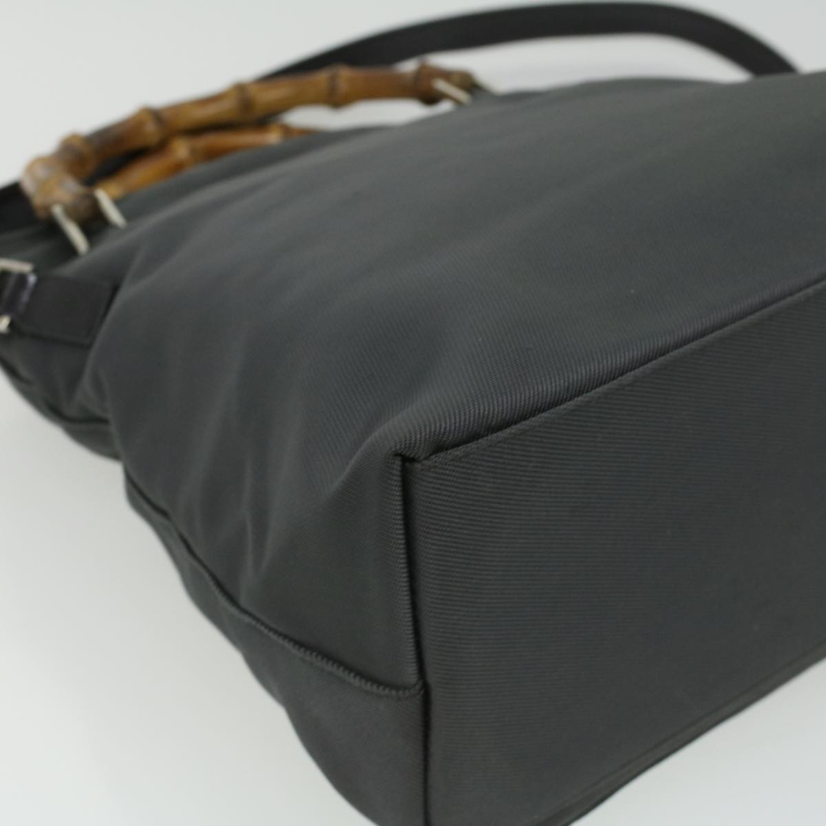 GUCCI Bamboo Hand Bag Nylon Gray ki2537