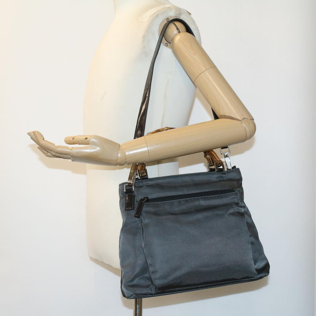 GUCCI Bamboo Hand Bag Nylon Gray ki2537