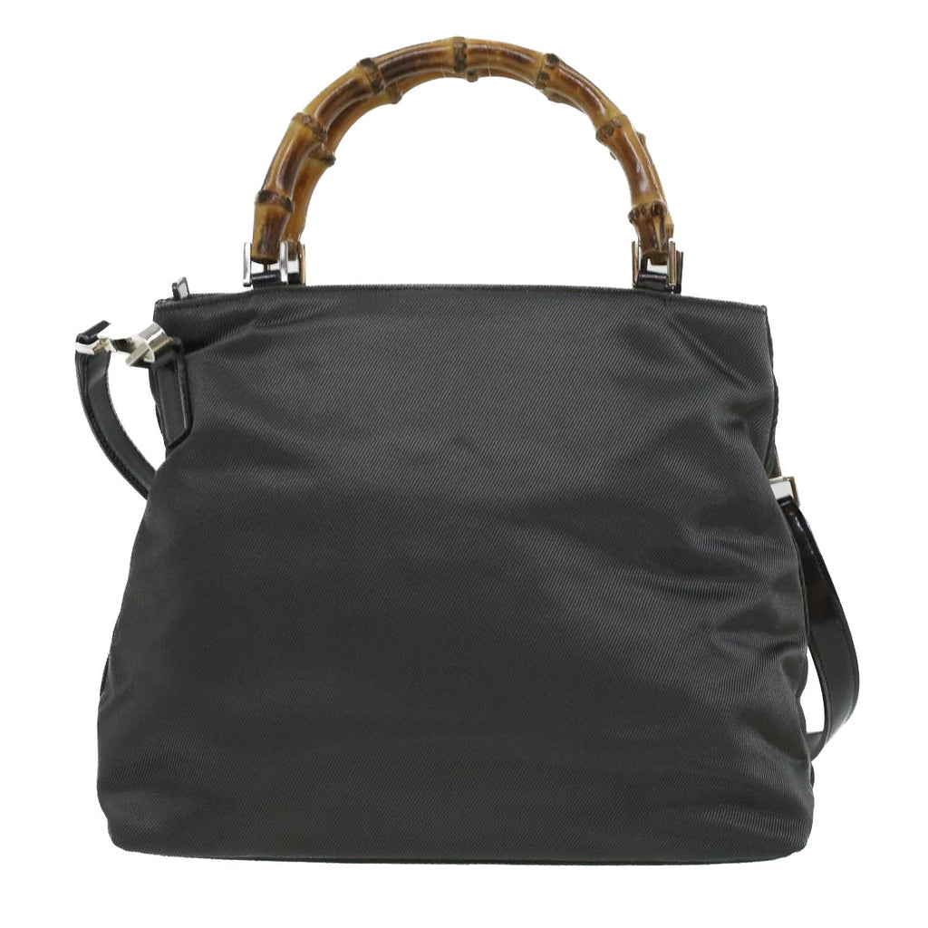 GUCCI Bamboo Hand Bag Nylon Gray ki2537