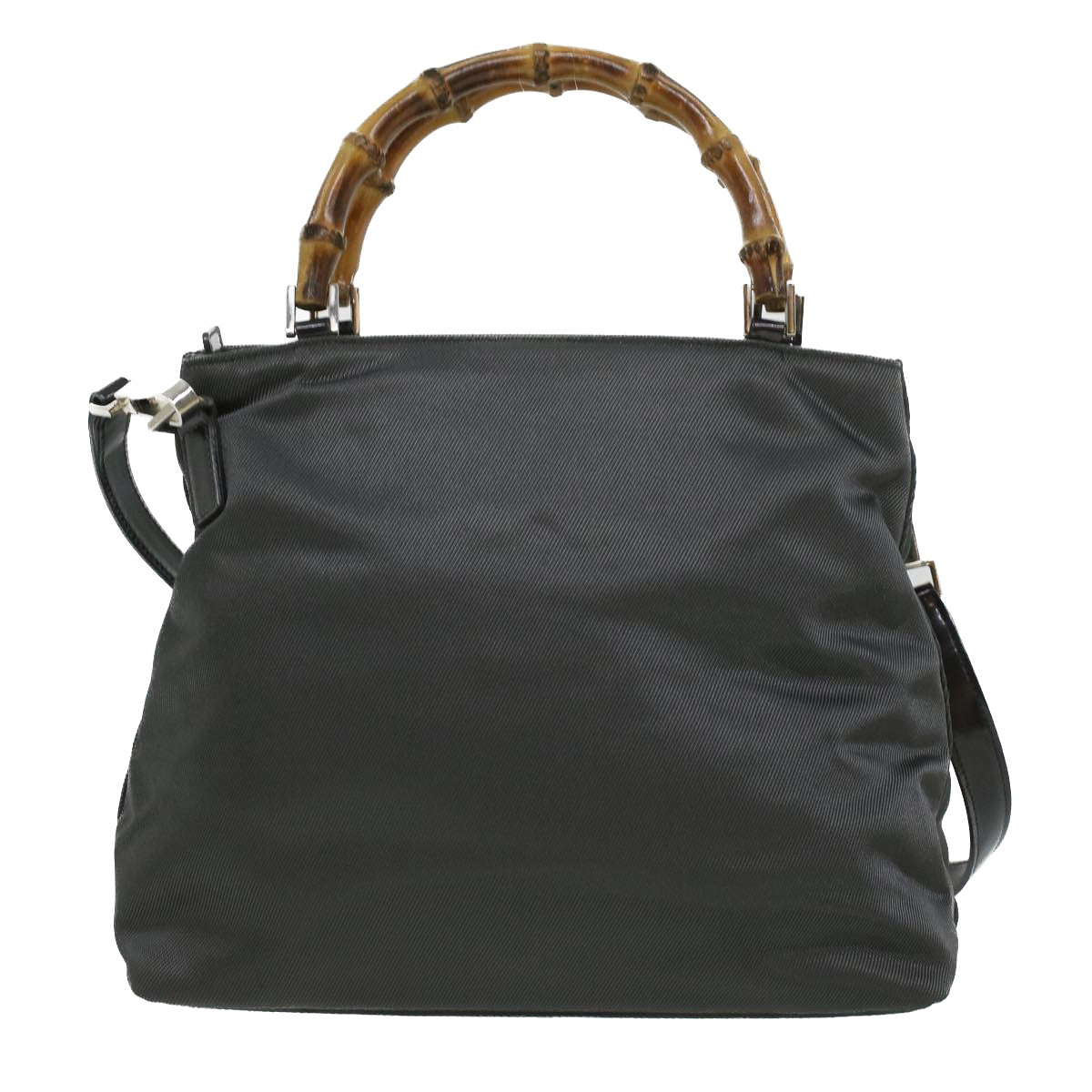 GUCCI Bamboo Hand Bag Nylon Gray ki2537