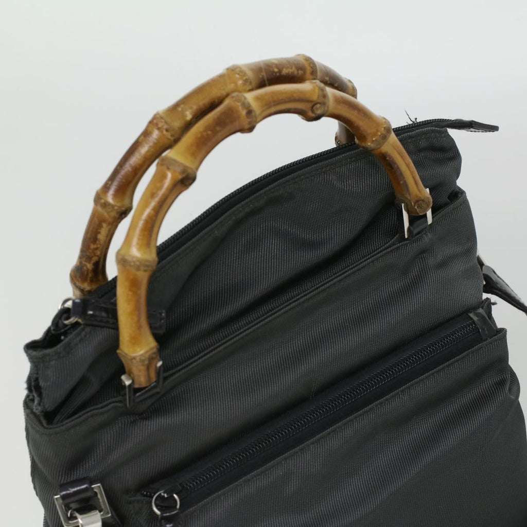 GUCCI Bamboo Hand Bag Nylon Gray ki2537