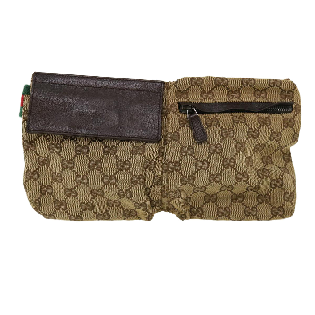 GUCCI Web Sherry Line GG Canvas Waist Bag Beige Green Red 28566 ki2644