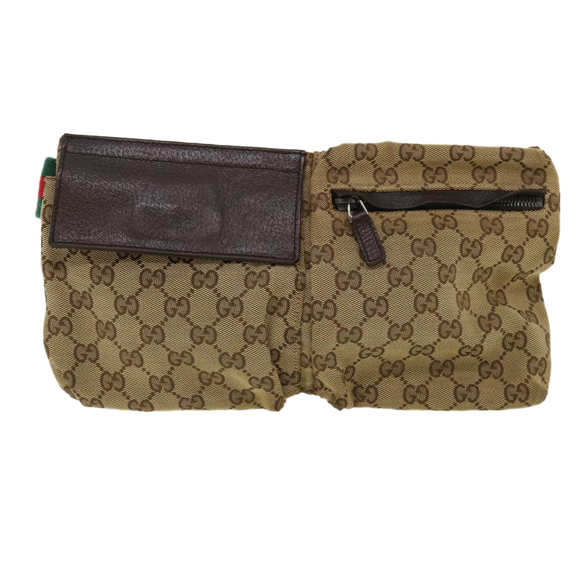 GUCCI Web Sherry Line GG Canvas Waist Bag Beige Green Red 28566 ki2644