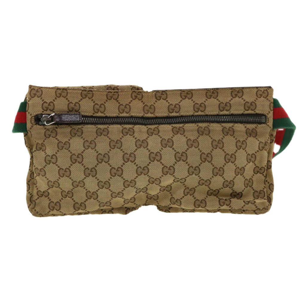 GUCCI Web Sherry Line GG Canvas Waist Bag Beige Green Red 28566 ki2644
