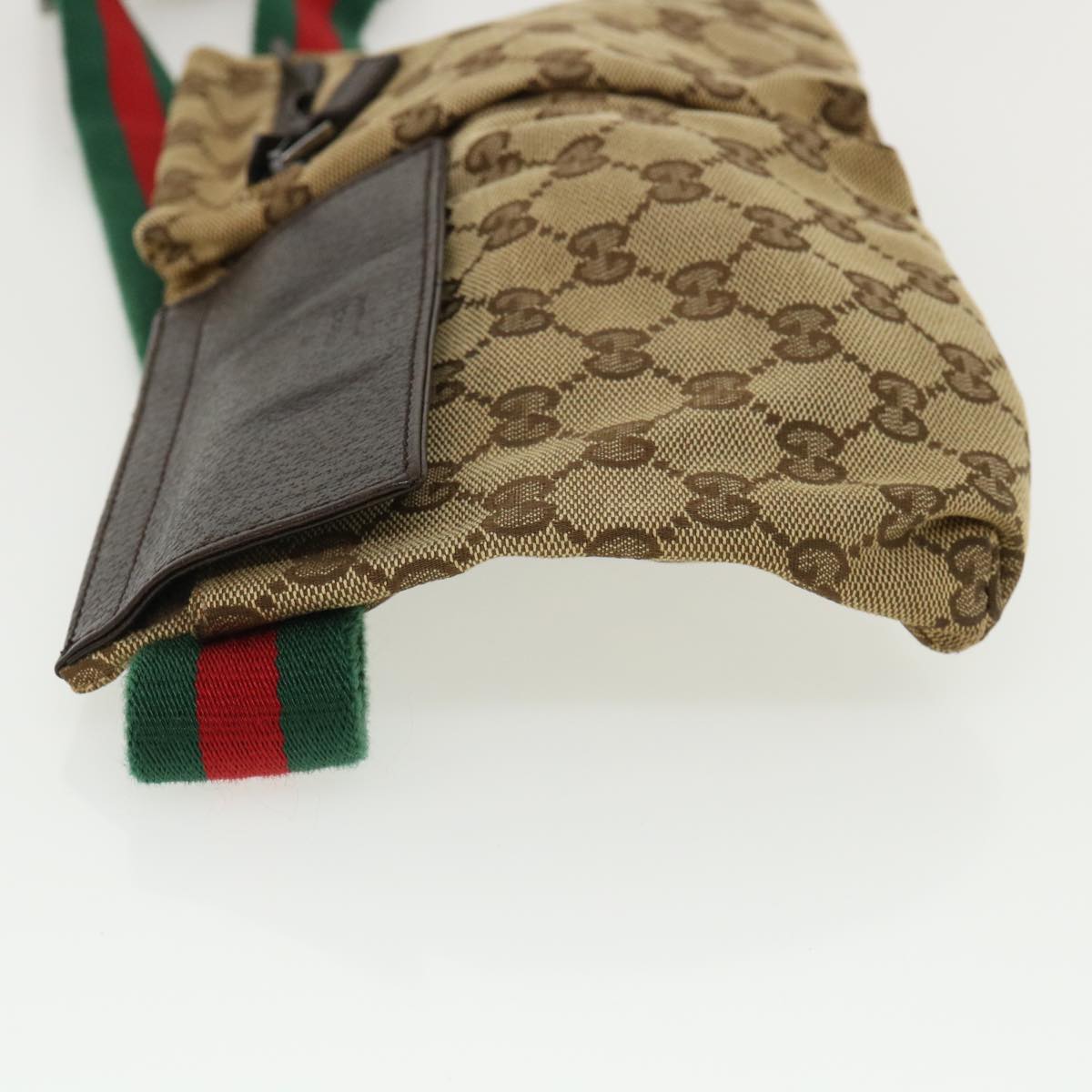GUCCI Web Sherry Line GG Canvas Waist Bag Beige Green Red 28566 ki2644