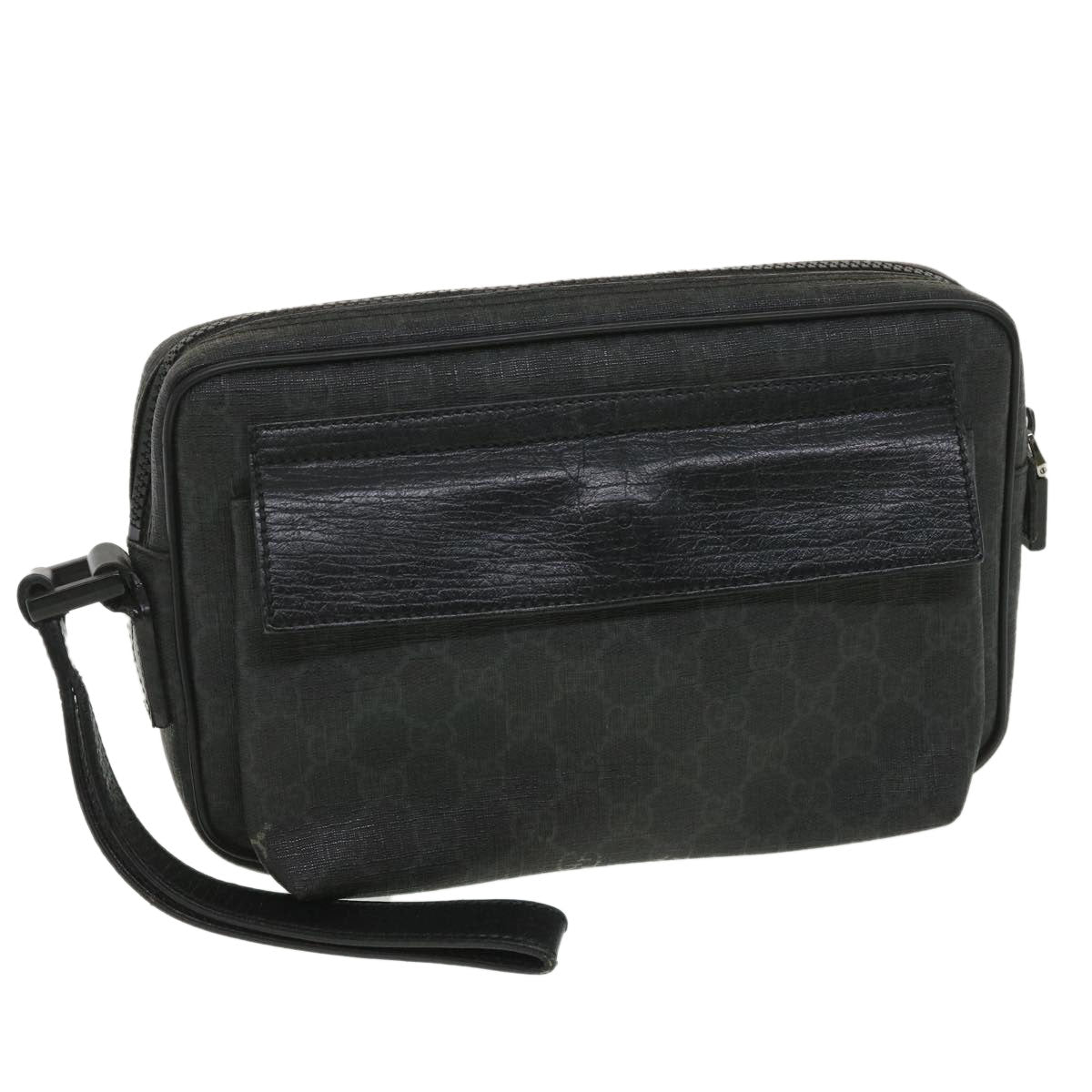 GUCCI GG Canvas Clutch Bag PVC Leather Black 162784 ki2694