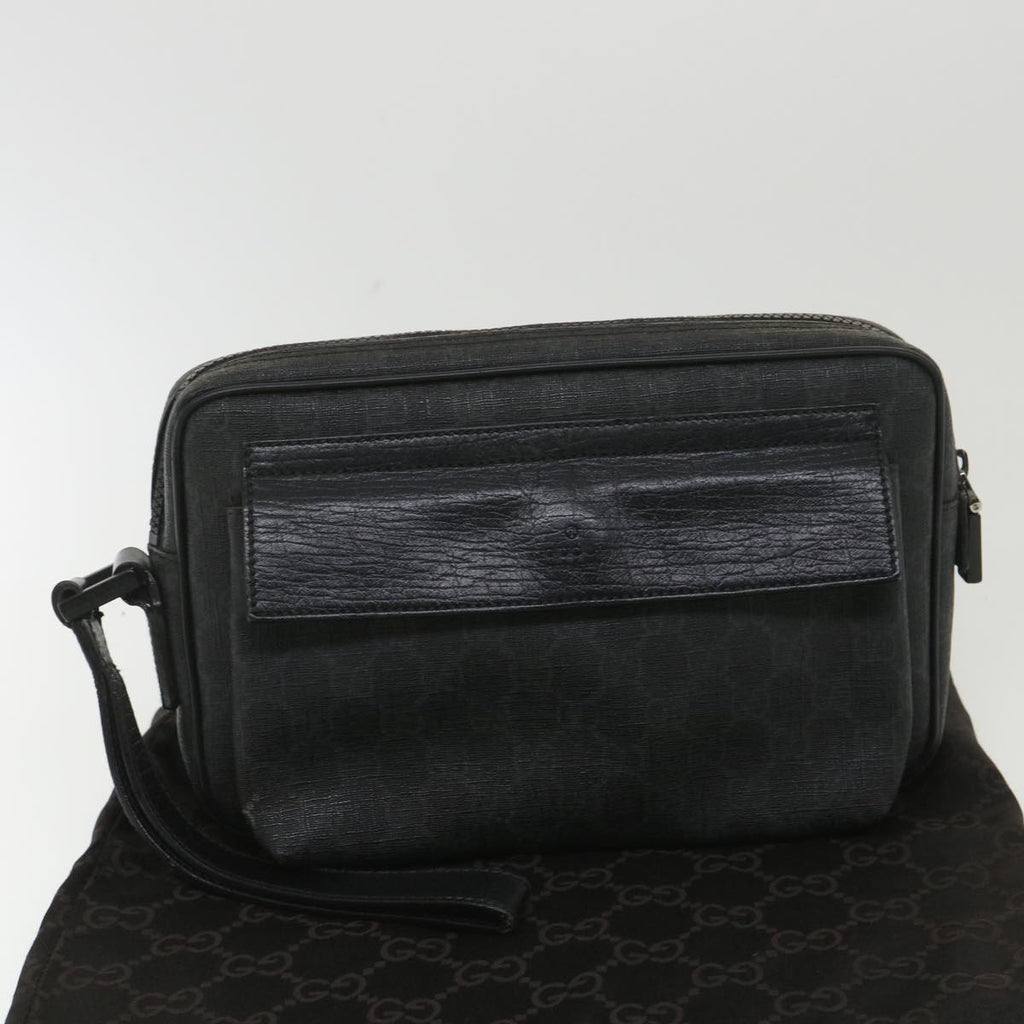 GUCCI GG Canvas Clutch Bag PVC Leather Black 162784 ki2694